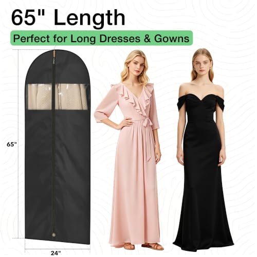 Dress Bags for Gowns, 65" Long Garment Bags for Hanging Clothes, 6-Pack Foldable Dress Cover with Clear Window for Women's Coats, Formal Gowns, and Evening Dresses - size: 65''- 6 Pack