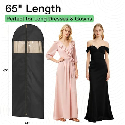 Dress Bags for Gowns, 65" Long Garment Bags for Hanging Clothes, 6-Pack Foldable Dress Cover with Clear Window for Women's Coats, Formal Gowns, and Evening Dresses - size: 65''- 6 Pack