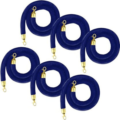 Nuogo 6 Pack Blue Velvet Stanchion Rope, 5 Feet Velvet Rope with Gold Hook | Safety Rope Off Barrier, Crowd Control, 1.2 IN in Diameter,Event Weddings Graduation Theaters Grand Opening Hotel - color: Blue