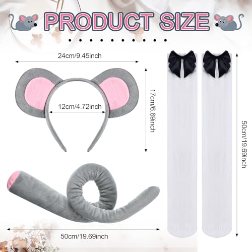 Ramede 6 Pcs Halloween Mouse Couple Chef Costume Accessories for Adult Include Mouse Headband Tail Bow Socks Adjustable Chef Hat Apron for Women Men Halloween Cosplay Party Dress Up