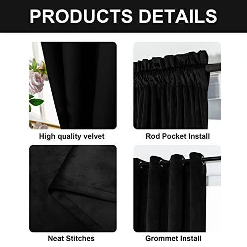 Super Soft Velvet Blackout Drapes Thermal Insulated Royal Curtains Blackout Grommet Window Curtains 2 Panels Set for W52 X L95 Inch Black - color: Black, size: 95"W x 52"L (Pack of 2)