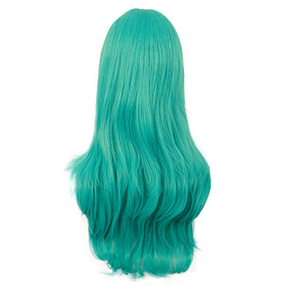 MapofBeauty 28 Inch Long Curly Hair Costume Cosplay Wig, Teal Green | 70 cm Wig, Women, Side Bangs, Fashion - color: Light Sea Green