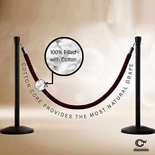 Montour Line Heavy-Duty Velvet Stanchion Rope Cotton Core, Post Queue Line Barrier for Movie Theaters, Grand Openings, Hotels (6 ft, Brown Rope with Satin Brass Snap Ends)