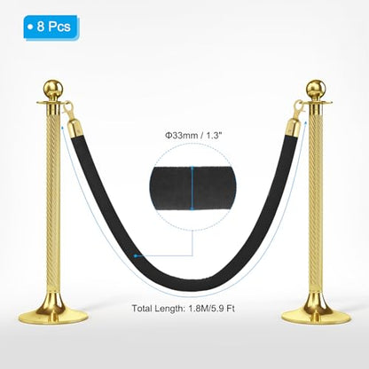 PATIKIL 8 Pack Black Velvet Stanchion Rope, 6 Ft Crowd Control Ropes Barrier Hanging Rope with Stainless Steel Gold Plated Hooks for Carpet Events Movie Theaters Opening Activities - color: Black/Gold Plated, size: 6 Feet