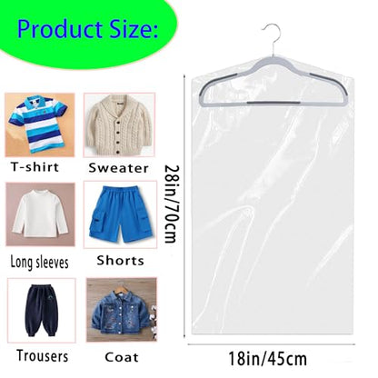 20 Pack (18x 28In) Plastic Clear Clothes Covers,For children's clothes，Dry Cleaners Bags Hanging Clothing Covers Clear Garment Bags Hanging Dust-proof Clothing Protector Covers. - size: 18*28