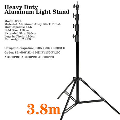 Godox 149 Inches Heavy Duty Aluminum Photography Light Tripod Stand for Aputure Ls60W 300D II Godox SL-60W SL-150II FV150 FV200 AD300PRO AD400PRO Studio Photography Lighting | Compatible with Aputure 200D 300D Godox SL60W SL150WII AD300Pro AD400Pro Studio