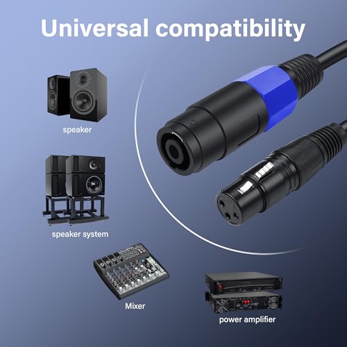SinLoon Speakon to XLR 22AWG 3Pin Female Audio Extension Cable with Twist Lock for Amplifier Pro DJ PA Stage (0.5M/1.6FT) - style: 0.5M/1.6FT Speakon Female