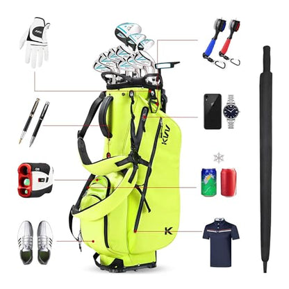 KVV Lightweight Golf Stand Bag with 7 Way Full-Length Dividers, 5 Zippered Pockets, Automatically Adjustable Dual Straps，Elegant Design - color: Lime
