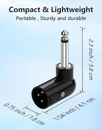 CERRXIAN XLR Male to 1/4" TS Mono Adapter, Unbalanced 3Pin XLR Male to 90 Degree 6.35mm Male Audio Adapter for Microphone, Mixer, Guitar Amp - size: Male