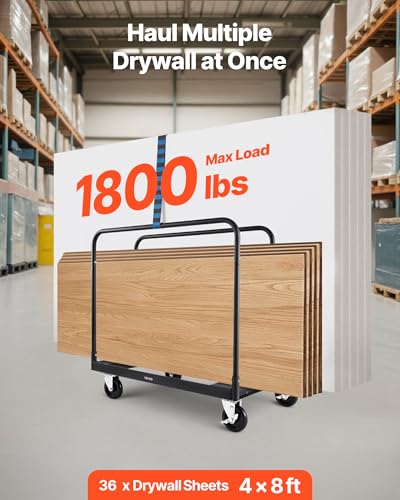 VEVOR Folding Table Cart, Heavy Duty Table Dolly 1800 lbs, Steel Panel Truck Cart with 5 inch Swivel Casters, Lumber Drywall Dolly with Straps for Party Events, Hotel, Factory, Warehouse - style: 1800 LBS