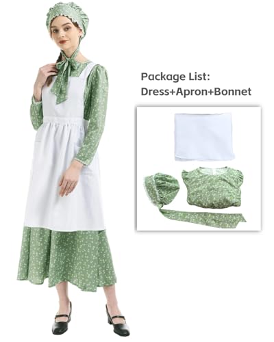 NSPSTT Prairie Dress Women Pioneer Dress Colonial Costume - color: Green-suit, size: X-Large