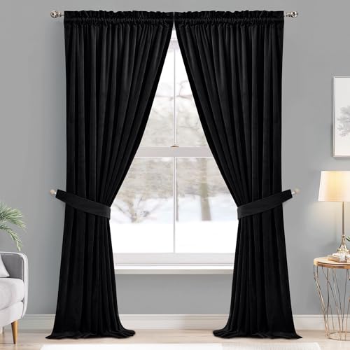 StangH Black Velvet Doorway Curtains, W42 x L96 inches, 2 Panels - color: Neutral Series - Black, size: 42"W x 96"L (Pack of 2)