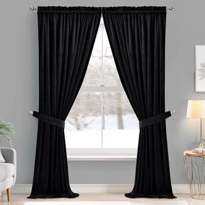 StangH Black Velvet Curtains 92 inches for Home Theater, 2 Panels - color: Neutral Series - Black, size: 52"W x 92"L (Pack of 2)