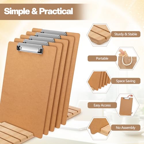 Chunful Bamboo Clipboard Holder 12 Slots Clipboard Organizer 5.9 x 15.7'' Storage Rack Document Typing Paper Stand Menu Display Receipt Holder for Classroom Office School Teacher No Assembly Required