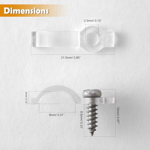 100 Pack Strip Light Mounting Brackets,Fixing Clips,One-Side Fixing,100 Screws Included (For 8mm Wide Waterproof Strip Lights) - style: For 8mm Wide Waterproof Strip Lights
