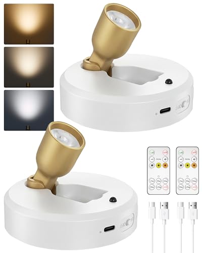 EZVALO Spotlight Indoor, Rechargeable Battery Picture Lights, Wireless Uplights with Remote, Dimmable, ⁠3 Color Temperatures⁠, Timer, Accent Lighting for Plants, Trees, Art, Displays (2-Pack) - color: WhiteGold