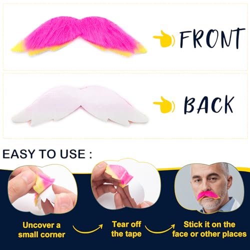 48 Pcs Fake Mustaches, Self Adhesive Fake Beard, Novelty Hairy Beard, Costume Facial Hair for Halloween Party - color: Color+black