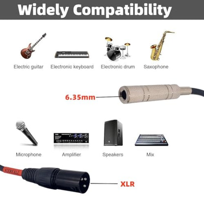 XLR Male to 1/4 Inch TRS Female Patch Cable 6 Inch 2-Pack | Balanced XLR to Quarter Inch Adapter | 20AWG OFC | Studio Mixer Audio Interface Microphone Guitar Amp PA System