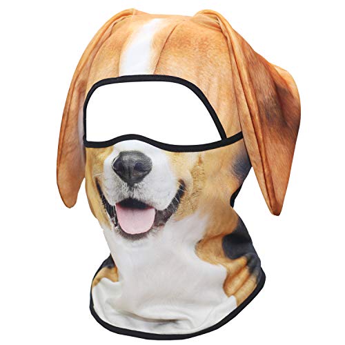 WTACTFUL 3D Animal Ears Balaclava, Breathable Face Mask for Halloween | Stand-Up Ears, Windproof Dustproof, Quick-Dry, No Fade Print, Soft, for Music Festivals Raves Ski Snowboard Moto Party - color: Beagle Funny Mss-05