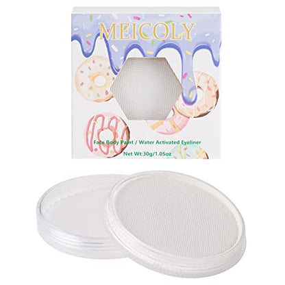 MEICOLY Neon White Face Paint,1.05oz Glow Blacklight Water Based Body Paint,Fluorescent Water Activated Face Paint for Adult and Children,Halloween White Face Paint Split Cake,White/UV Blue - color: white face paint