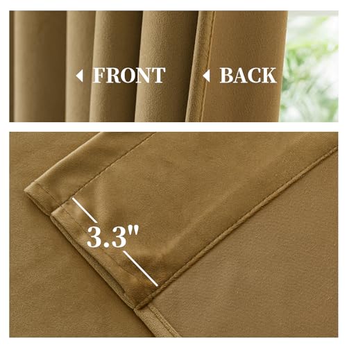 Yakamok Gold Brown Room Darkening Velvet Curtains 96 Inch Living Room | Luxury soft velvet, 2 panels 40x96 inch, for bedroom study, window drapes rod pocket,light blocking,Thermal Insulated - color: Gold Brown, size: 40"W x 96"L (Pack of 2)