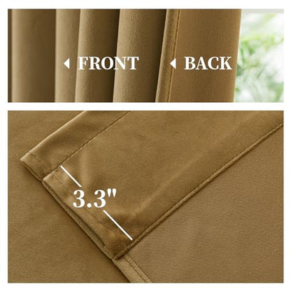 Yakamok Gold Brown Room Darkening Velvet Curtains 96 Inch Living Room | Luxury soft velvet, 2 panels 40x96 inch, for bedroom study, window drapes rod pocket,light blocking,Thermal Insulated - color: Gold Brown, size: 40"W x 96"L (Pack of 2)