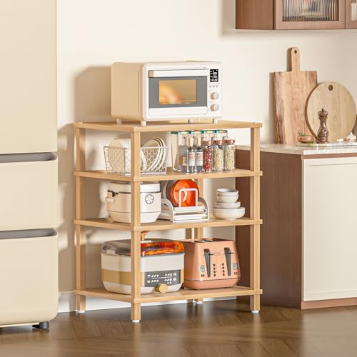 LELELINKY 4-Tier AV Media Player Stand, Natural Stereo Cabinet, Modern Audio Shelf, Wooden TV Stand,Game Console Shelf, Multifunctional Entertainment Center, Suitable for Home, Conference Room - color: Natural, size: 4 Tier