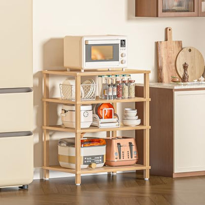 LELELINKY 4-Tier AV Media Player Stand, Natural Stereo Cabinet, Modern Audio Shelf, Wooden TV Stand,Game Console Shelf, Multifunctional Entertainment Center, Suitable for Home, Conference Room - color: Natural, size: 4 Tier