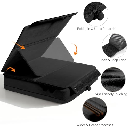 Tablet Pillow Stand with Storage, Foldable iPad Holder for Lep, Bed, Sofa, and Desk - Soft Pad Dock with Pocket and Stylus Mount Compatible with 4-13" iPad Pro/Air/Mini, Galaxy Tab, Kindle - color: Black