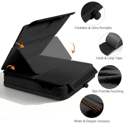 Tablet Pillow Stand with Storage, Foldable iPad Holder for Lep, Bed, Sofa, and Desk - Soft Pad Dock with Pocket and Stylus Mount Compatible with 4-13" iPad Pro/Air/Mini, Galaxy Tab, Kindle - color: Black