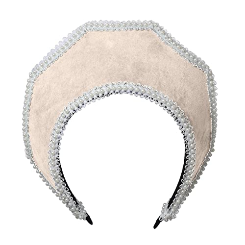 BPURB Victorian Vintage Headwear for Women Elizabethan Tudor Coronet Pilgrim Costume Accessory Anne Boleyn Hat - color: Beige