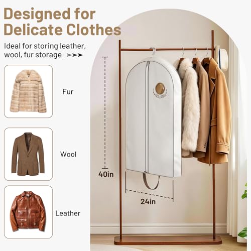 MISSLO 40" Cotton Garment Bags for Travel Waterproof Suit Bag Travel Mens Breathable Suit Cover Foldable Fur Coat Covers for Closet Storage for Women Short Hanging Clothes Bag for Jacket, Shirt, Dress - size: 40 inch