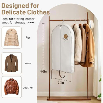 MISSLO 40" Cotton Garment Bags for Travel Waterproof Suit Bag Travel Mens Breathable Suit Cover Foldable Fur Coat Covers for Closet Storage for Women Short Hanging Clothes Bag for Jacket, Shirt, Dress - size: 40 inch