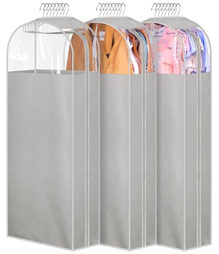 MISSLO 10" Gusseted Garment Bags for Hanging Clothes 50" Long Dress Bags for Closet Storage Dress Cover for Suits, Coats, 3 Packs, Grey - color: Grey, size: 50 inch