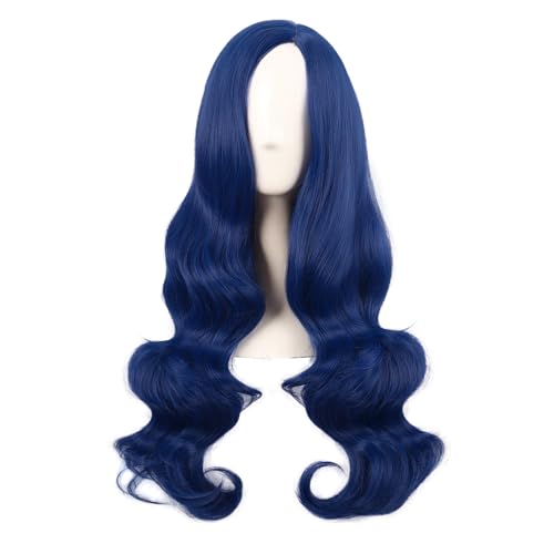 MapofBeauty 28 Inch Long Wavy Curly Side Bangs Party Hair Wig, Mixed Blue | Synthetic fiber, 70 cm Cosplay Wig, Fashion - color: Mixed Blue