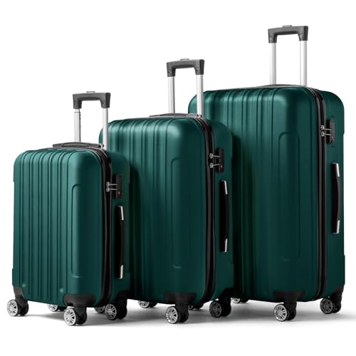 Karl home Luggage Set of 3 Hardside Suitcase Sets - Dark Green (20/24/28) - color: Dark Green, size: 3 Piece Set