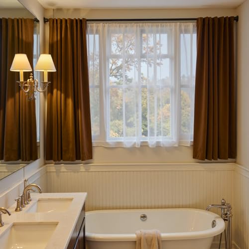 Lazzzy Blackout Golden Brown Velvet Curtains Rod Pocket 52×63 Inch 2 Panels | Soft Velvet, For Small Windows, Kitchens & Bathrooms, Light Shifting Texture, Elegant Luxury Drape, Rich, Rod Pocket - color: R | Gold Brown, size: 52"W x 63"L (Pack of 2)