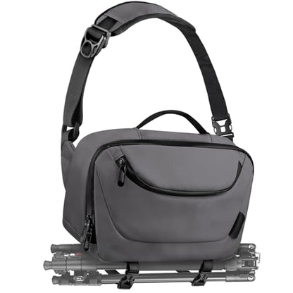 TAAOKA Camera Sling Bag,Travel Waterproof Camera Case with Tripod Holder,DSLR/SLR/Mirrorless Small Camera Bags Crossbody for photographers (Grey) - color: Grey