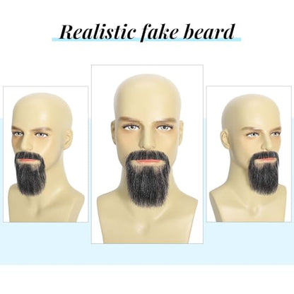 Parceria Fake Mustache Realistic Beard, Human Hair Full Hand Tied Lace Invisible Facial Hair, Natural Looking Fake Beard Goatee for Men's Cosplay, Halloween Costumes (LT White Mix Grey Beard) - color: LT White Mix Grey Beard