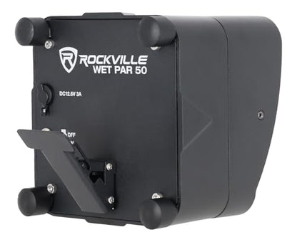 Rockville WET PAR 50 Black Battery DJ Lights 2-Pack Bundle with RLB90 Bag | 24-Hour Single-Color Battery Runtime, IP64 Waterproof, Wireless DMX, RGBWA+UV, 2 RF Remotes, Travel Bag, 3 Items