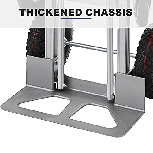 2 in 1 Aluminum Hand Truck, Industrial Convertible Hand Truck and Dolly 1000 LBS Capacity, Heavy Duty Hand Truck Flatform Cart with 10" Hi Tech Rubber Wheels