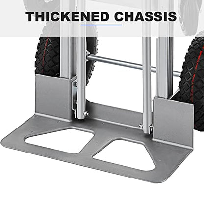 2 in 1 Aluminum Hand Truck, Industrial Convertible Hand Truck and Dolly 1000 LBS Capacity, Heavy Duty Hand Truck Flatform Cart with 10" Hi Tech Rubber Wheels