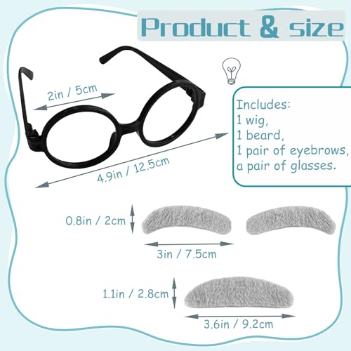 Rrshnsgv 6 PCS Old Man Mad Scientist Wig Set, Crazy Physicist Costume, Dressing Up Grandpa for Kids 100th Day of School, Cosplay Party With Eyebrows, Mustache, Glasses - color: Style-b