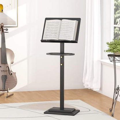 Music Stand for Sheet Music - Bamboo Folding Sheet Music Stands With Tray Guitar Clip, Wooden Sheet Music Organizer Height Adjustable 39.37''-51.2'' for Conductor Lectern Violin Piano Ukulele Players