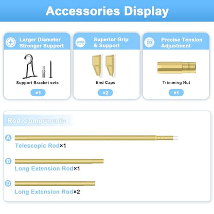 Extra Long Tension Curtain Rod, Gold, 41-118 Inch (4-9.8ft), Tension Rod - color: Gold, size: 41-118inch