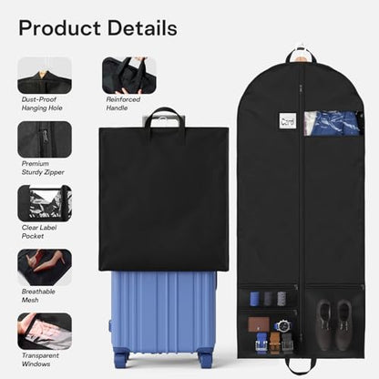 1 Pack Heavy Duty Garment Bags for Travel Suit Bags, Dress Bags, Garment Bags for Hanging Clothes with Pockets Men's Suit Holder for Shirts, Coats, Dresses (Black, 1Pack60") - size: 1Pack 60"-3 Mesh Pockets