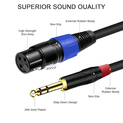 6.35mm Dual TRS to XLR Female Cable for Microphone, Mixer, Amplifier, 3.3 FT, Dual1/4 TRS Male to XLR Audio Cable, Y Splitter Patch Cord, 3-PinXLR to Dual 1/4 Converter Adapter Cable - size: 3.3Ft, 1Pack, style: Dual 1/4 to XLR Female