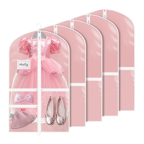 Univivi 40 Inch Dance Costume Garment Bags for Kids, Pink, 5 Pack - color: Pink