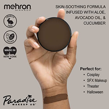 Mehron Makeup Paradise AQ - DARK BROWN, Water-Activated Face & Body Paint - color: Dark Brown, size: 1.4 Ounce