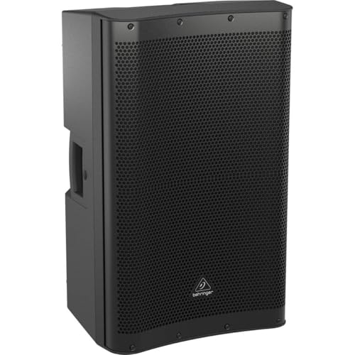 Behringer DR115DSP Active 1400W 15" PA Speaker System w/DSP and 2-Ch Mixer, Pair, Bundle with Turnstile Audio Speaker Stands, Pair, XLR M to F Cable 25'